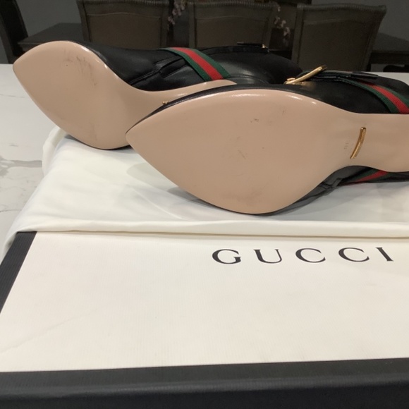 COPY - Gucci Sylvia Grosgrain-Trimmed Leather Ankle Boots. Size: 38. Color: Bla… - Picture 6 of 10